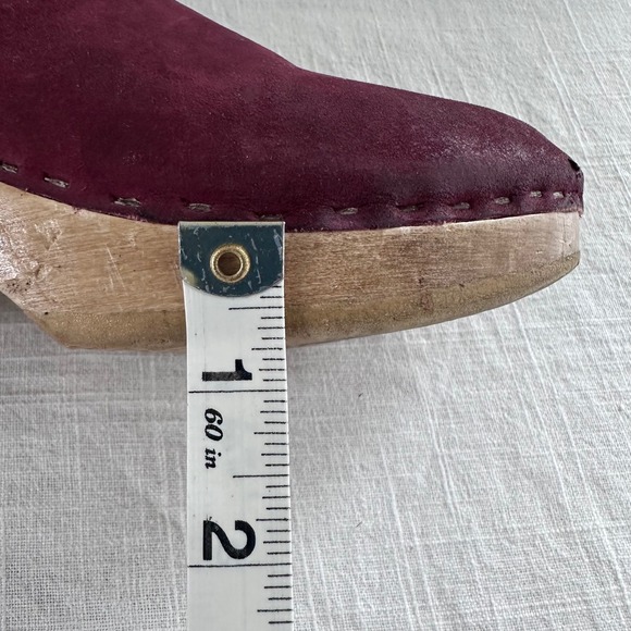 No.6 Old School Clog Burgundy Nubuck Leather Wood Heel Mule Shoes EU 40 - Picture 2 of 13